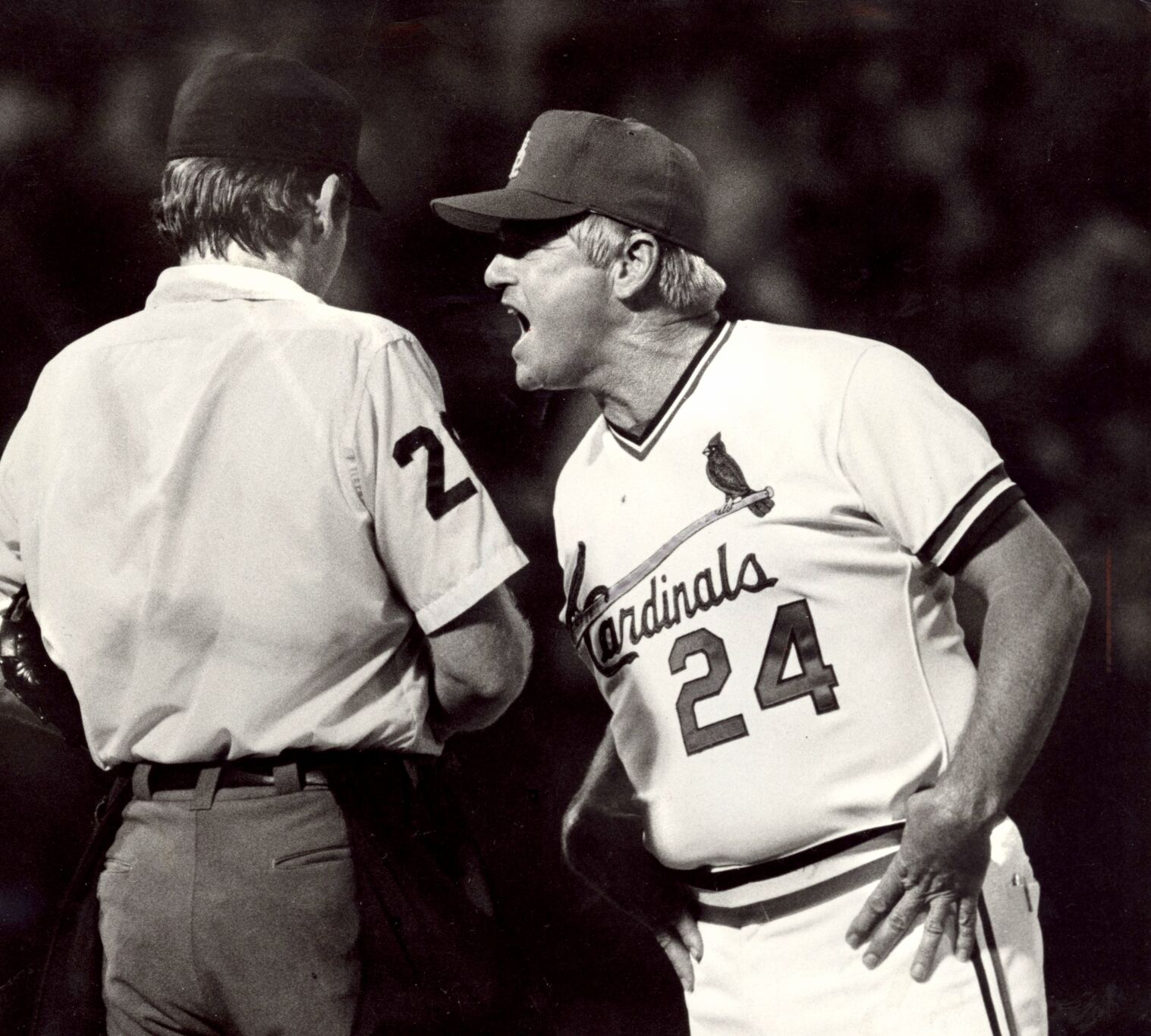 Whitey Herzog arguing with an ump in 1983